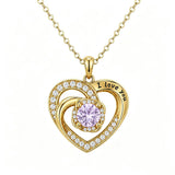 14K Gold Plated  Birthstone Heart Pendant  Necklace for Women Engraved with  I Love You