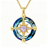 14K Gold Plated Crystal Compass Pendant Necklace Graduation Jewelry Inspirational Travel Valentine's Day Gift