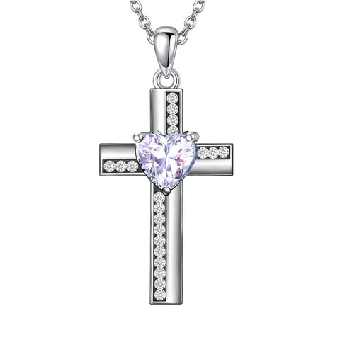 Sterling Silver 12 Birthstones Cross Religious Necklace for Women