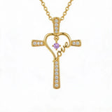 14K Gold Plated  Birthstone  LOVE Heart Cross Necklace for Women Faith Jewelry
