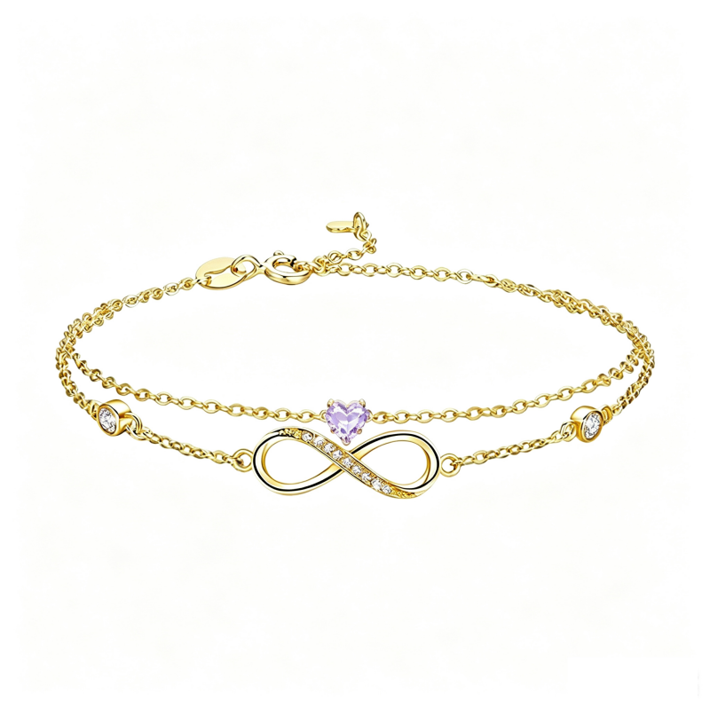 14K Gold Plated Birthstone Infinity Double-Layer Braceletfor Women