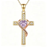 14K Gold Plated  Birthstone Cross Necklace Engraved I Love You Forever