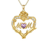 14K Gold Plated Heart Birthstone Rose Mom Butterfly Pendant Necklace for Women