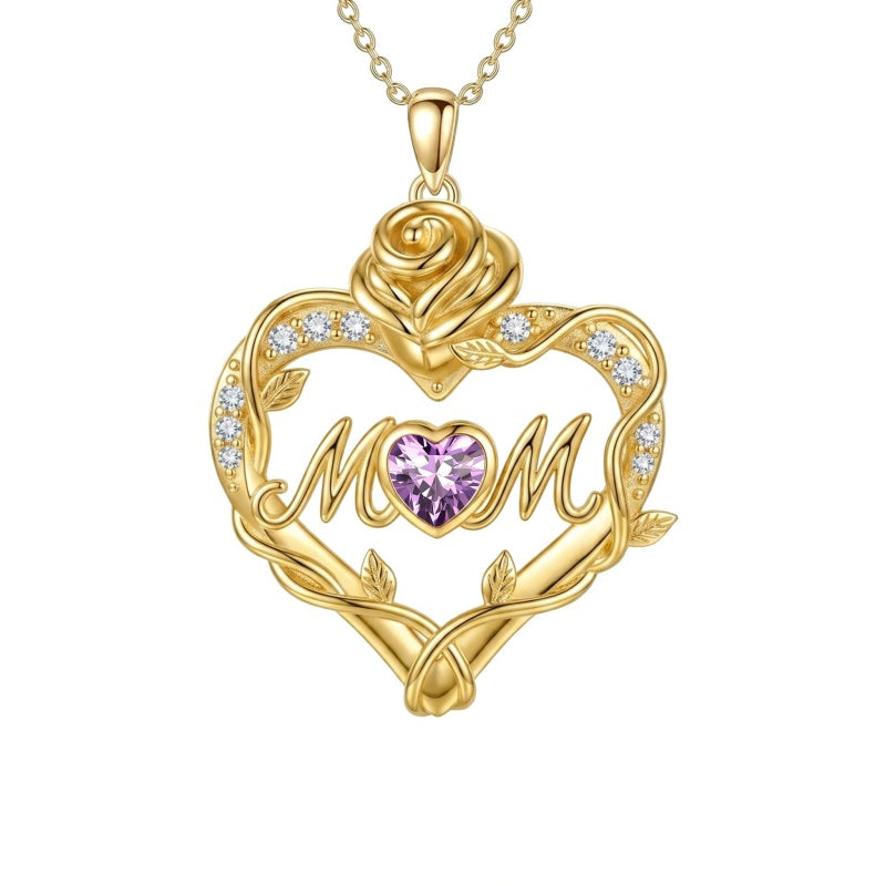 14K Gold Plated Heart Birthstone Rose Mom Butterfly Pendant Necklace for Women