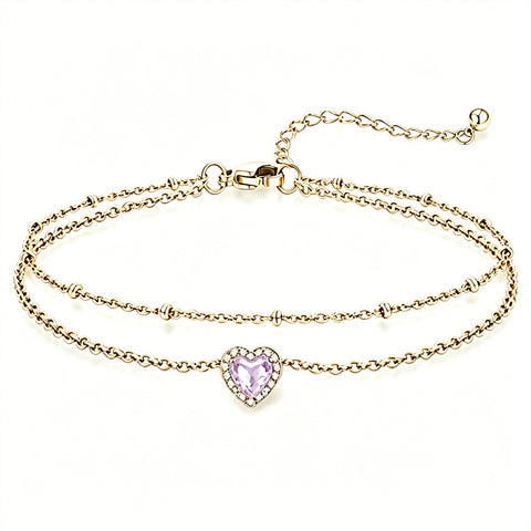 Sterling Silver Birthstone Double Layer Anklet for Beach Weddings, Summer Vacations & Pool Parties