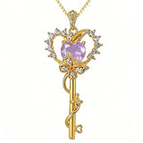 Birthstone Infinity Heart 14K Gold Plated Butterfly Key Pendant Necklace Gift for Her
