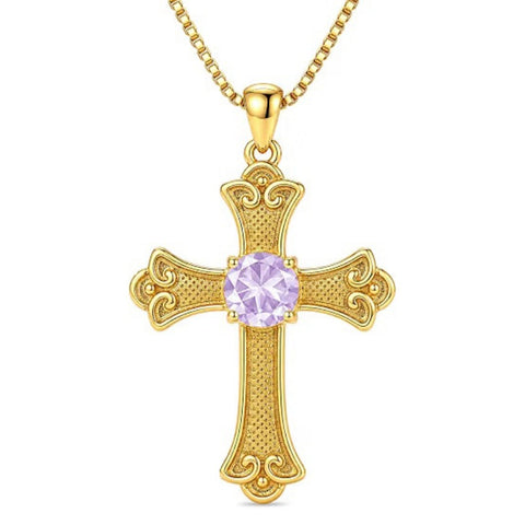 14K Gold Plated  Birthstone Cross Necklace  Pendant Necklace Mother's Day Birthday Gifts for Women