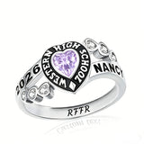 Sterling Silver Personalized Birthstone Engraved Class Rings for Women, College Senior High School Ring