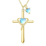 14K Gold Plated Birthstone Rose Cross Necklace for Women Faith Jewelry Gift