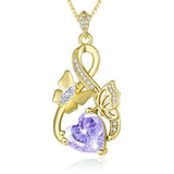 Heart Birthstone 14K  Gold Plated Butterfly Pendant Necklace for Women