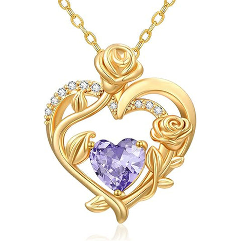 Sterling Silver Birthstone Rose Necklace for Women