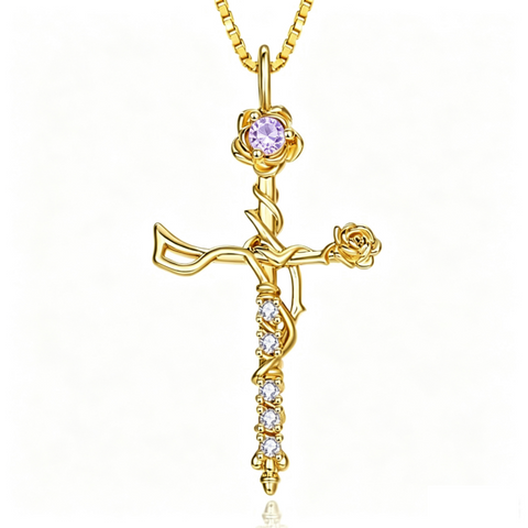 14K Gold Plated Birthstone Cross Necklace for Women Faith Necklace Christian Jewelry