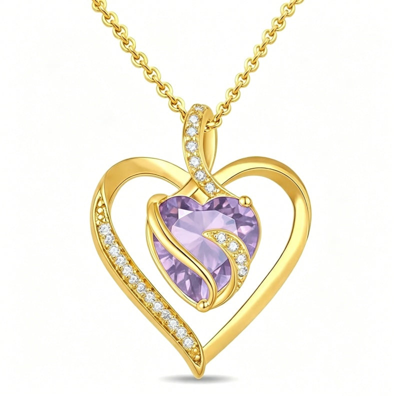 14K Gold Plated  12 Months Heart Birthstone Pendant Necklace Birthday Wedding Anniversary Jewelry Gifts for Women