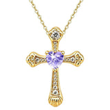 14K Gold Plated Heart Cut Cubic Zirconia Cross  Pendant Necklace For Women Religious Faith Jewelry