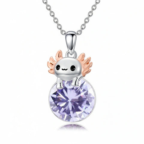 Sterling Silver 12 Month Birthstone Axolotl Pendant Necklace for Women