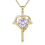 14K Gold  Plated Heart Shape Birthstone  Love Cross Necklace for Women Religious Jewelry