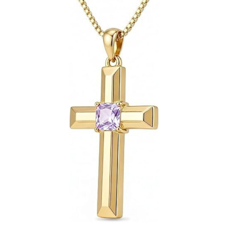 14K Gold Plated  Birthstone Cross Necklace  Pendant Necklace Mother's Day Birthday Gifts for Women