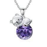 Sterling Silver Birthstone Teddy Bear Pendant Necklace Christmas Gifts for Women Children