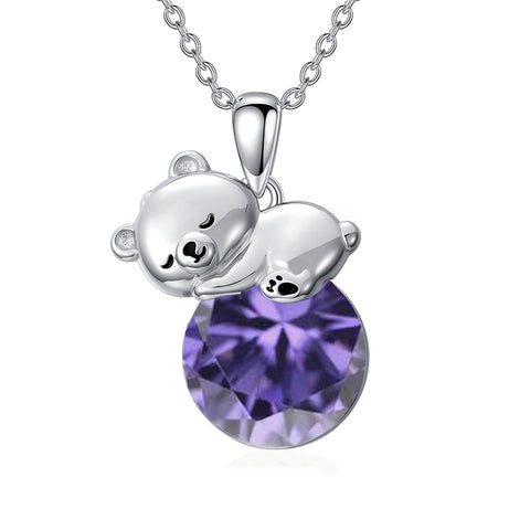 Sterling Silver Birthstone Teddy Bear Pendant Necklace Christmas Gifts for Women Children