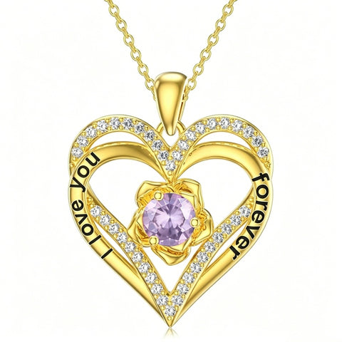 14K Gold Plated  Birthstone Rose Flower Pendant Necklace Birthday Wedding Anniversary Jewelry Gifts for Women