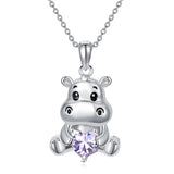 Sterling Silver Birthstone Hippo Pendant Necklace Birthday Christmas Gift