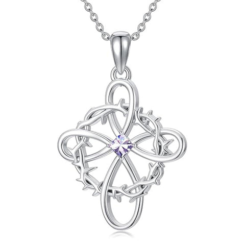 Sterling Silver 12 Birthstones Twisted Cross Necklace for Women