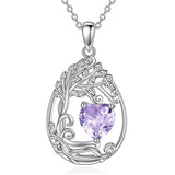 Sterling Silver Birthstone Teardrop Tree of Life Pendant Necklace