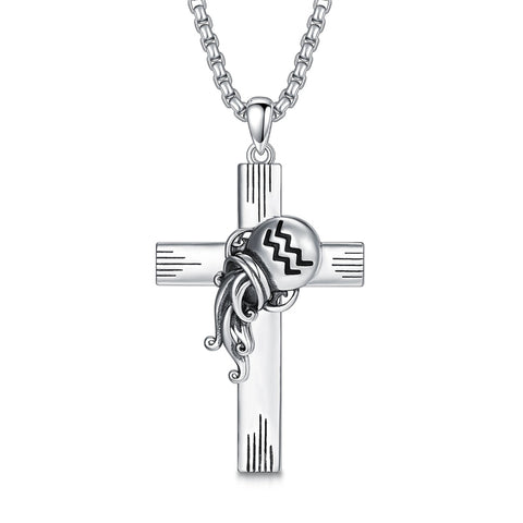 Sterling Silver 12 Constellation Cross Pendant Necklace