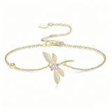 14K Gold Plated Birthstone Dragonfly Anklet Bracelet Birthday Gifts for Her