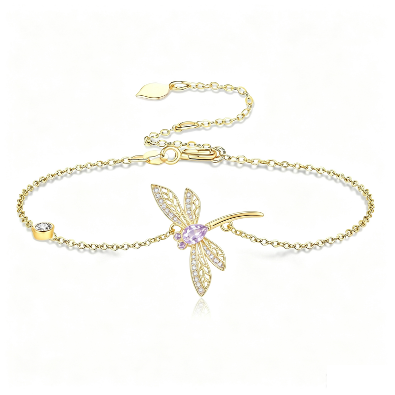 14K Gold Plated Birthstone Dragonfly Anklet Bracelet Birthday Gifts for Her