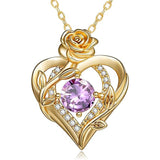 Sterling Silver Birthstone Rose Necklace for Women