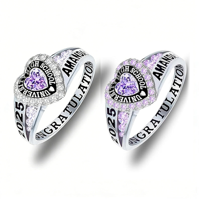 Copper Personalized Birthstone Engraved Class Rings for Women, College Senior High School Ring