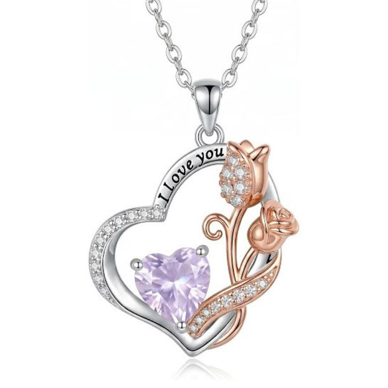 14K Gold Plated  Birthstone Rose Flower Necklaces for Women