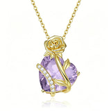 10K 14K 18K Gold Heart Birthstone Rose Pendant Necklace Gifts for Wife Girlfriend Mom Daughter Grandma