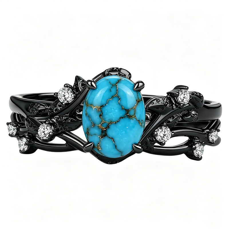 Sterling Silver Personalized Engraved 1-3CT Turquoise Engagement  Wedding Promise Ring Set for Her