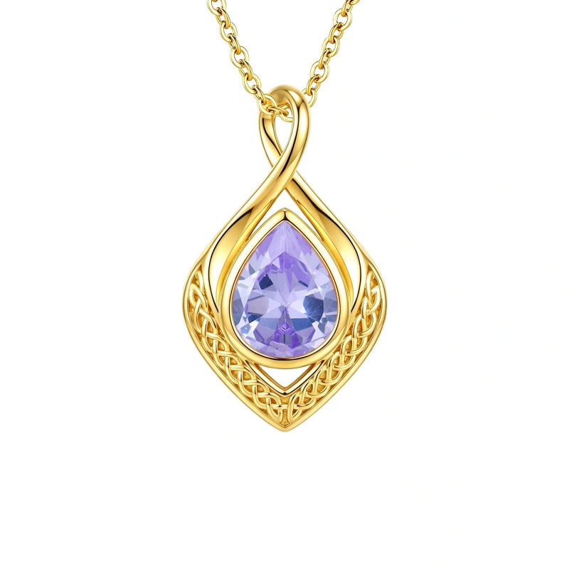 14K Gold Plated  Birthstone Celtic Knot Infinity Necklace  Birthday Christmas Jewelry Gift