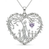Sterling Silver Heart Pendant Birthstone Tree of Life Mother Child Family Necklace