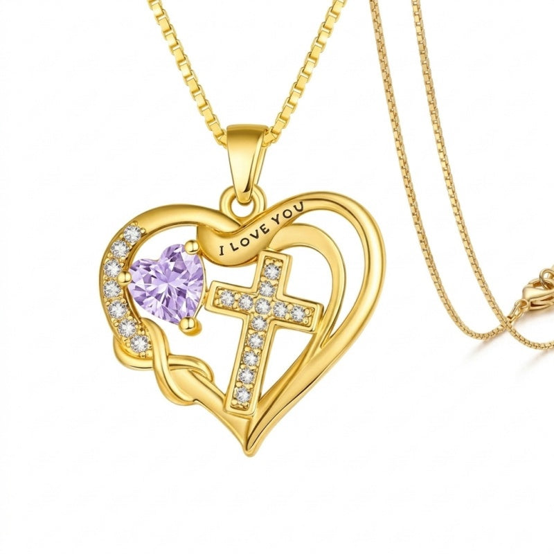 14K Gold Plated Heart Birthstone Infinity Cross Butterfly Necklace for Women