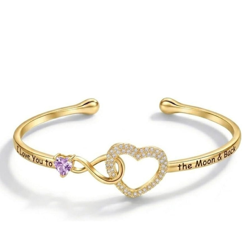 14K Gold Plated Birthstone Infinity Heart Bangle Bracelet for Women