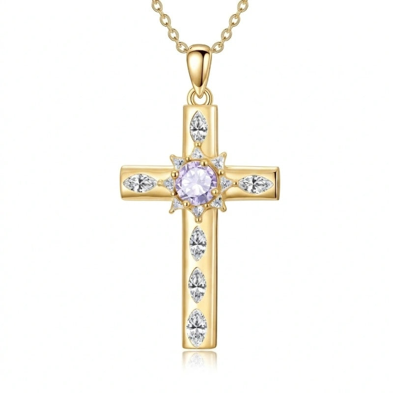 14K Gold Plated Birthstone Infinity  Cross Pendant NecklaceJewelry for Women