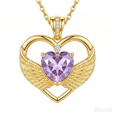 14K Gold Plated 12-Month Birthstone Infinity Angel Wings Pendant Necklace for Women