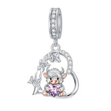 Sterling Silver 12 Month Birthstone Highland Cow Charm Beads