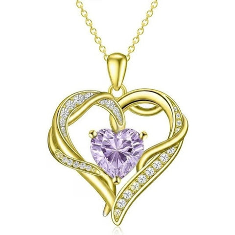 14K Gold  Plated 12 Months Birthstone Forever Love Heart Necklace Birthday Anniversary Wedding Gift
