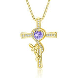 14K Gold Plated Birthstone Butterfly  Cross Pendant Necklace Anniversary Birthday for Her