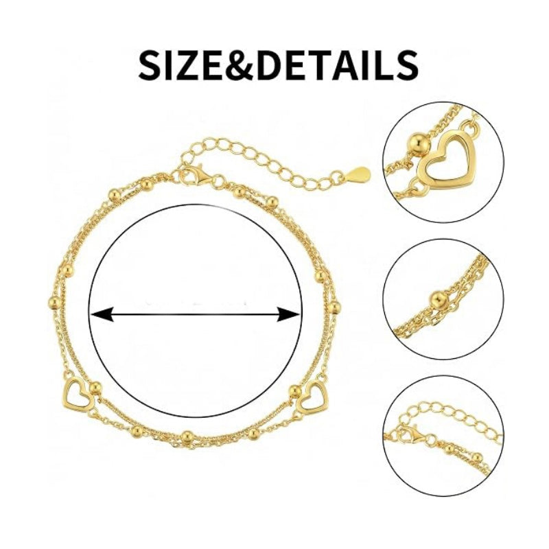 14K Gold Plated Infinity Double-Layer Chain Heart Bracelet for Women