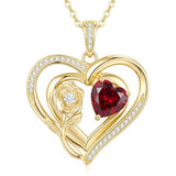 14K Gold Plated Birthstone Rose Heart Birthstone Necklace for Women