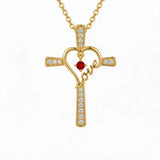 14K Gold Plated  Birthstone  LOVE Heart Cross Necklace for Women Faith Jewelry
