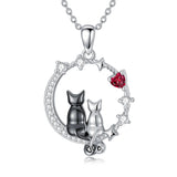 Sterling Silver Cubic Zirconia Two Cats Pendant Necklace