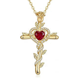 14K Gold Plated Heart Birthstone Rose Cross  Pendant Necklace  Religious Christian Jewelry for Women