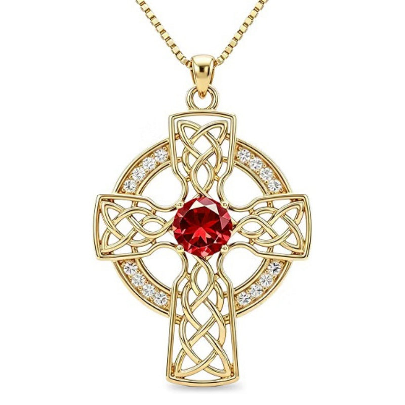 14K Gold Plated Birthstone Celtic Knotwork Cross Necklace for Women